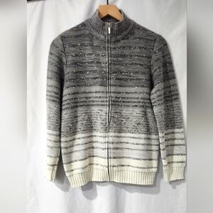 Heathered Gray Womens Full Zip Sweater S Mock Neck Winter Snow Ski Lodge‎